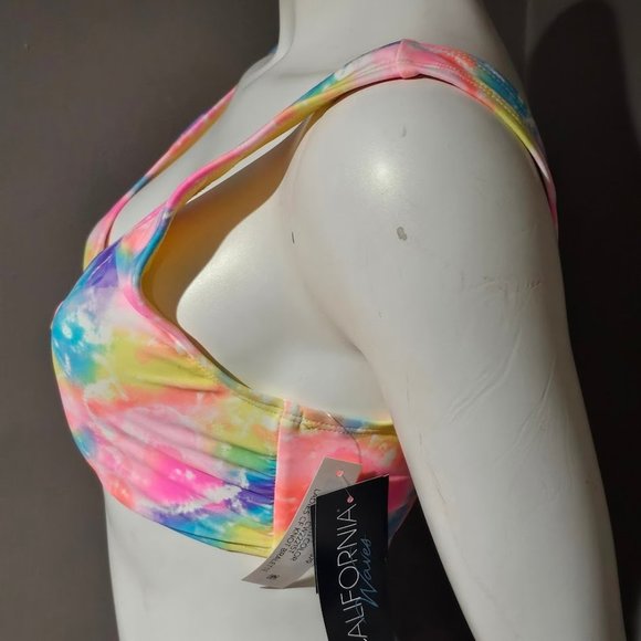 California Waves Tie Dyed Knotted Bralette Bikini Top - Picture 3 of 9